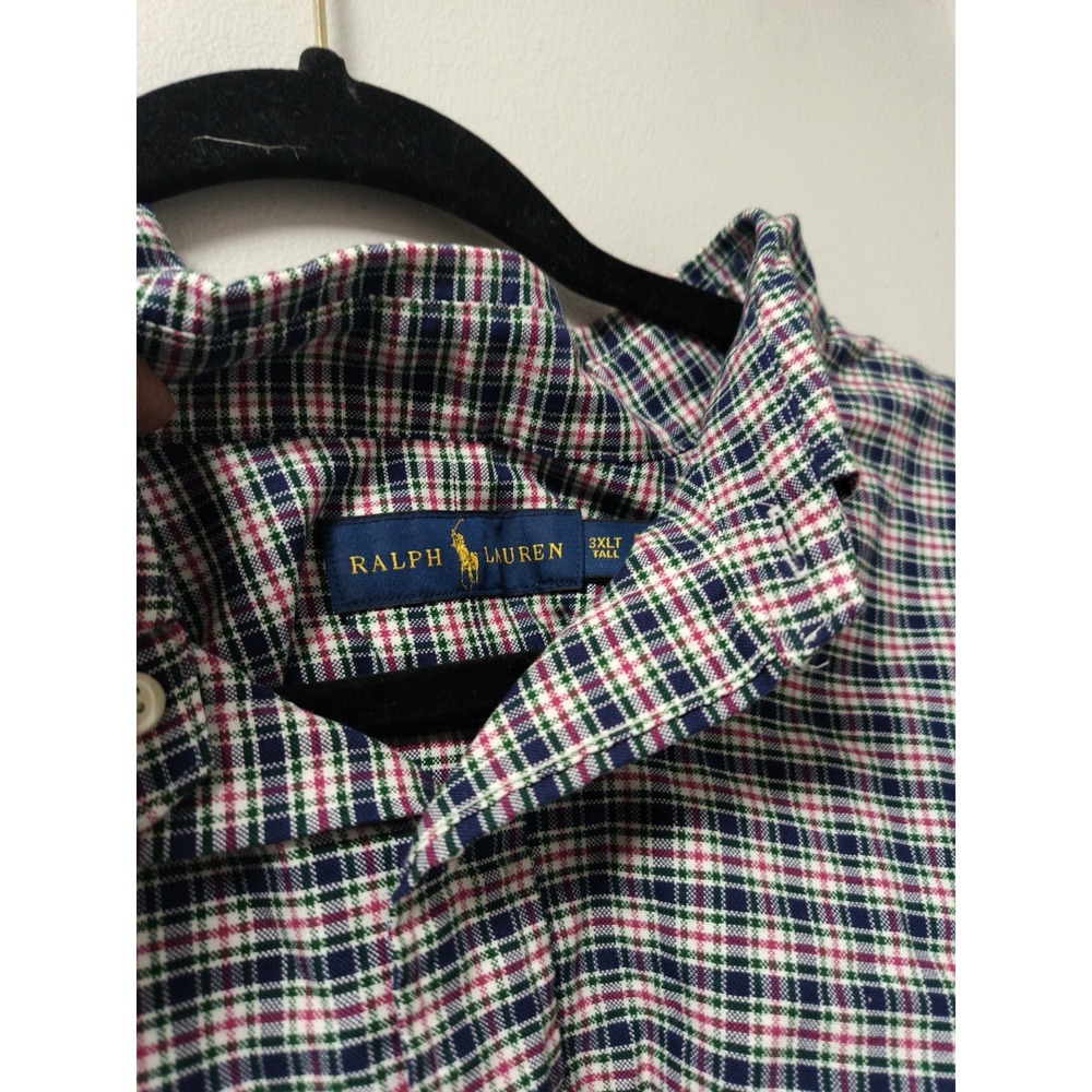 Ralph Lauren Plaid Shirt Men 3XLT Blue Red Green Plaid  Long Sleeve Button Down